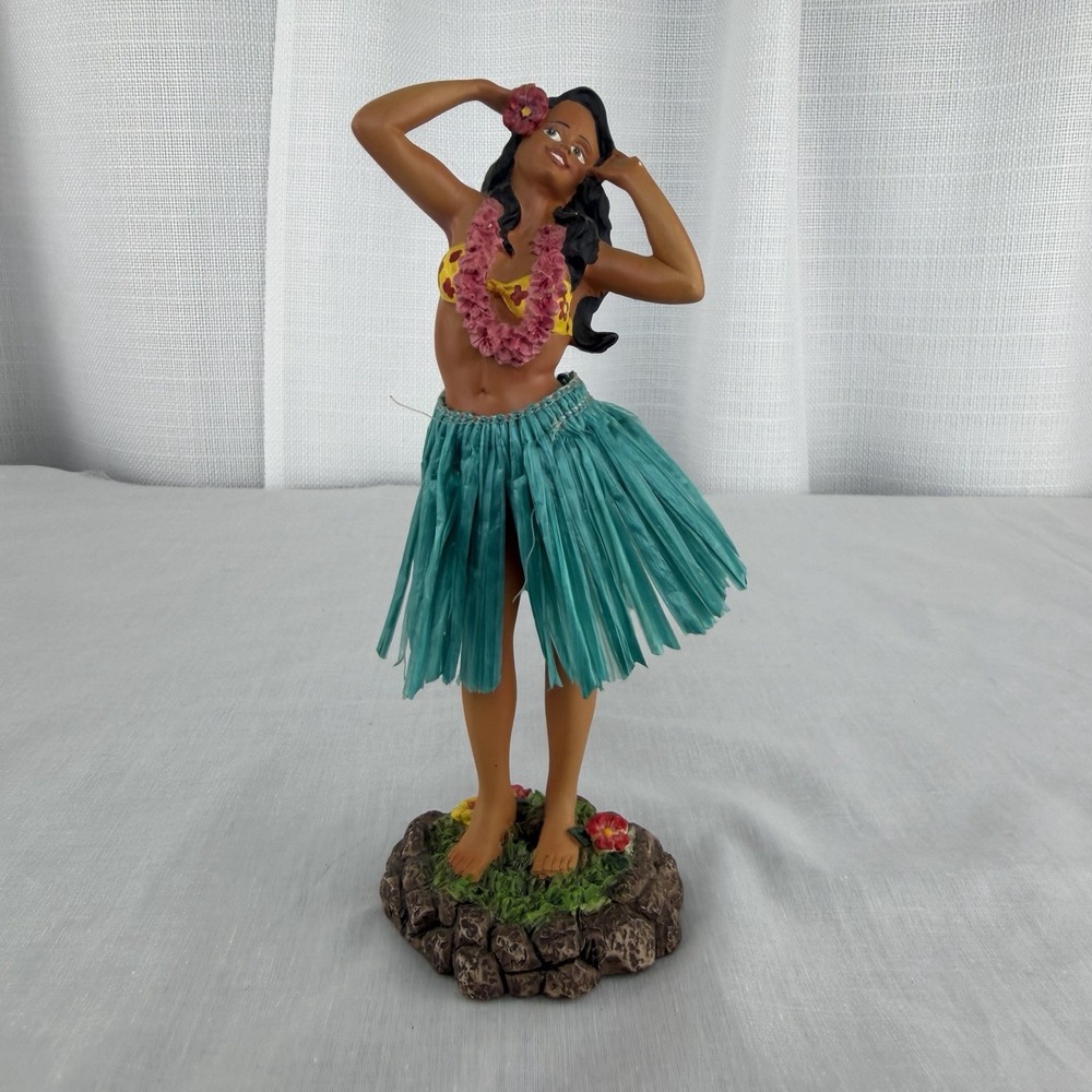 Hawaiian Leilani Dashboard Hula Doll 7" Bobble Skirt Flower Pose Hand Made KCCO